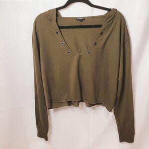 Express Crop Hoodie Army Green Size Medium